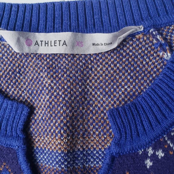 Athleta Fara Fair Isle Sweater Stretch Knit Cotton Blue Sweater Dress - Picture 4 of 10